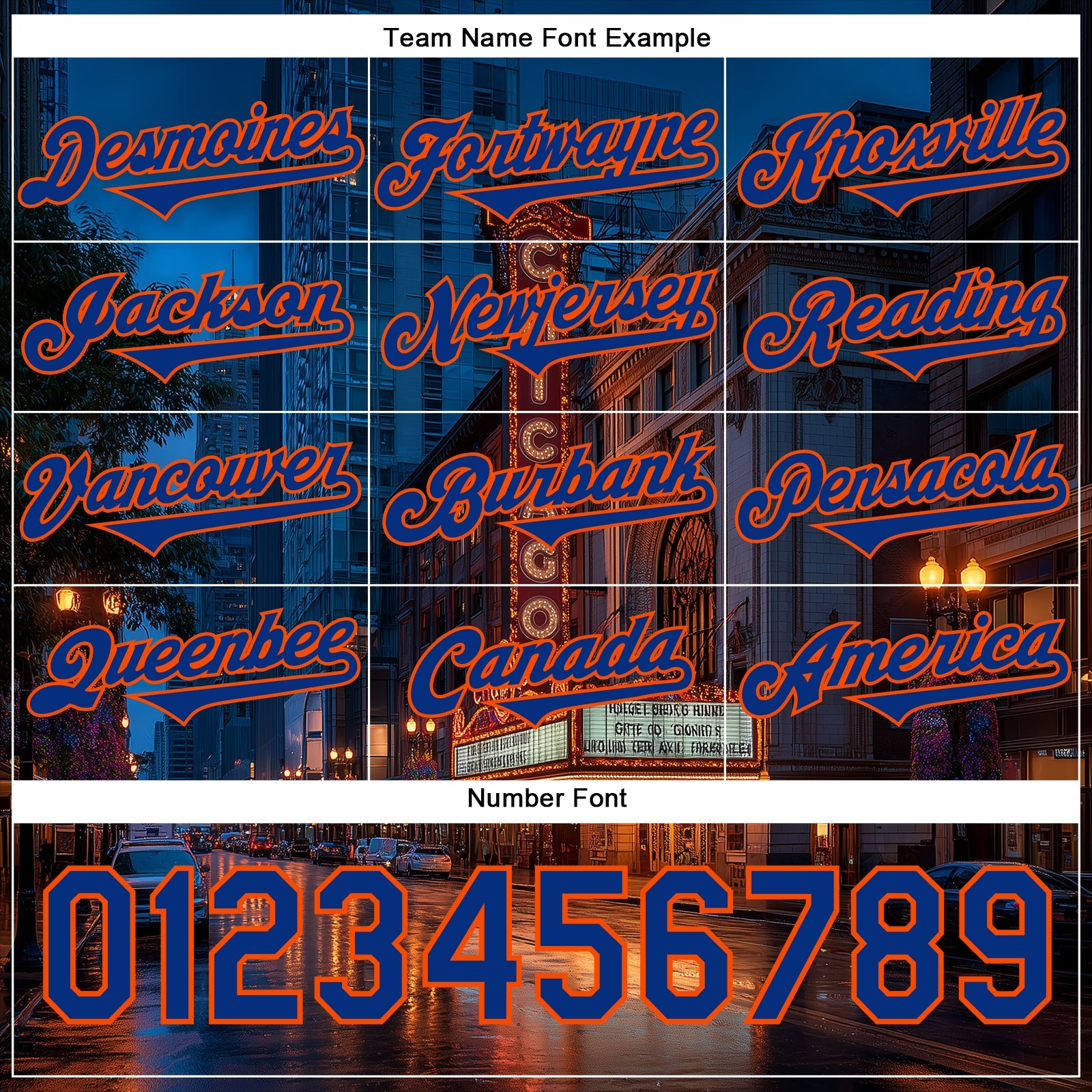 Custom Blue Royal-Orange Chicago Illinois The Theatre Landmark City Symbol Authentic Baseball Jersey view 5