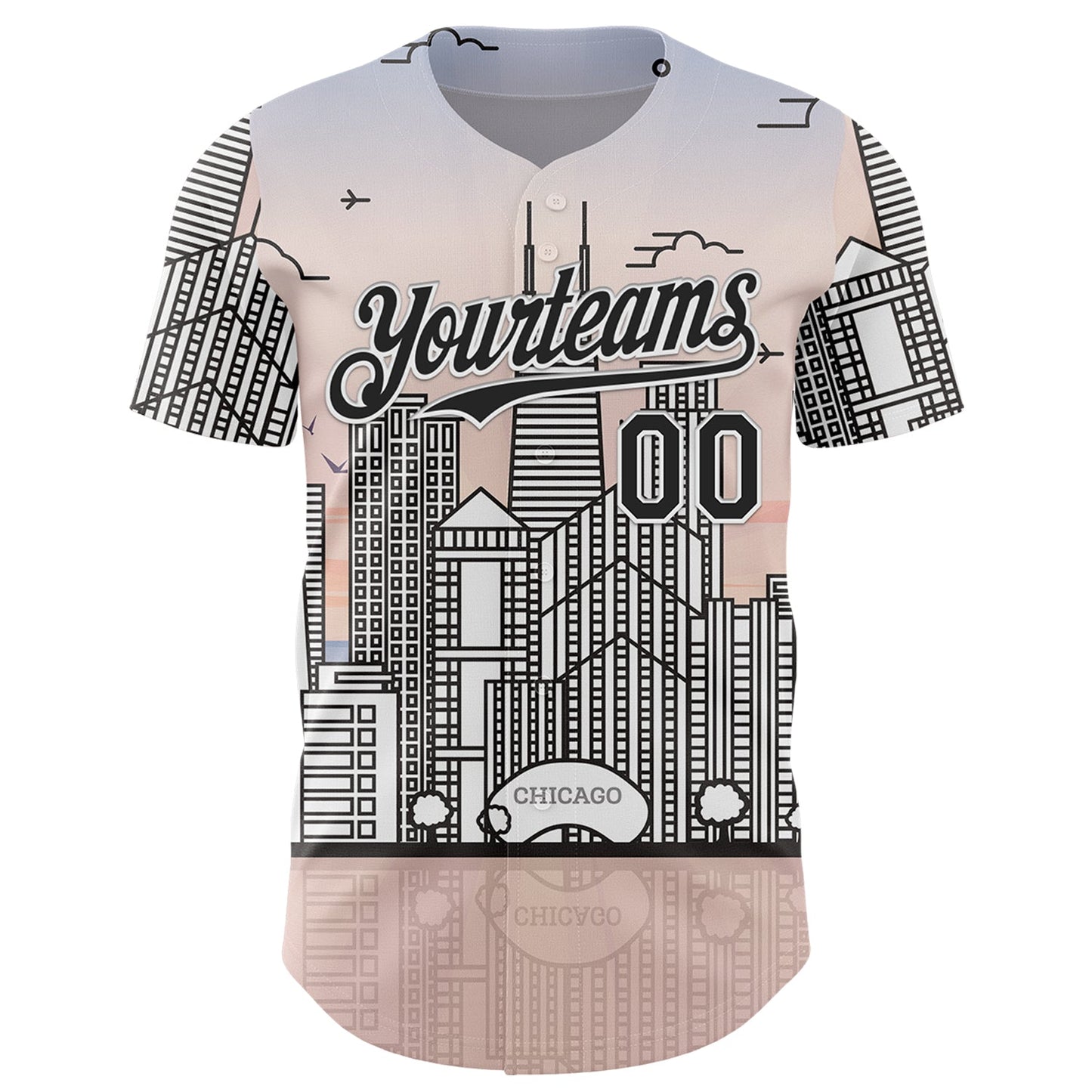 Custom Pink Black-White Chicago Illinois Cityscape Landmark City Symbol Authentic Baseball Jersey view 2