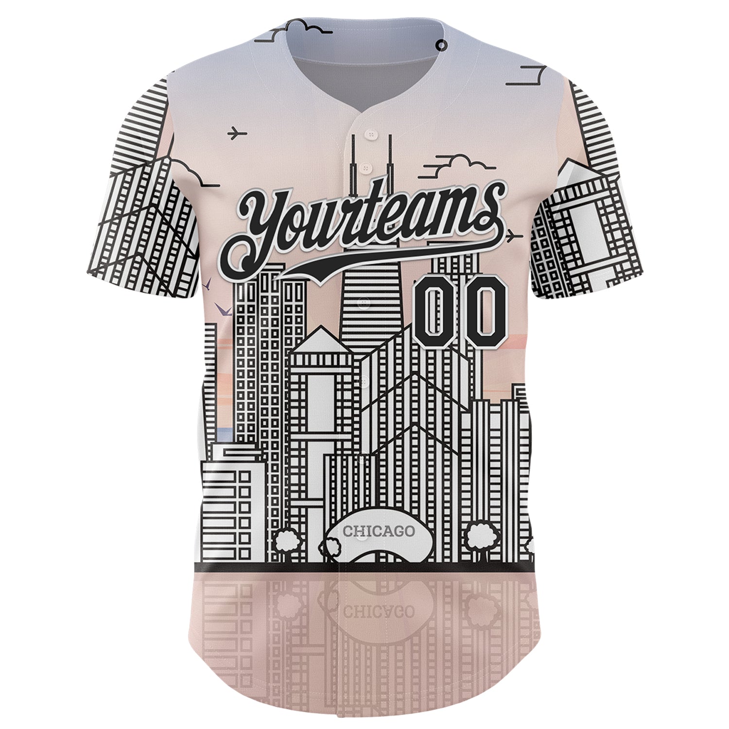 Custom Pink Black-White Chicago Illinois Cityscape Landmark City Symbol Authentic Baseball Jersey view 2