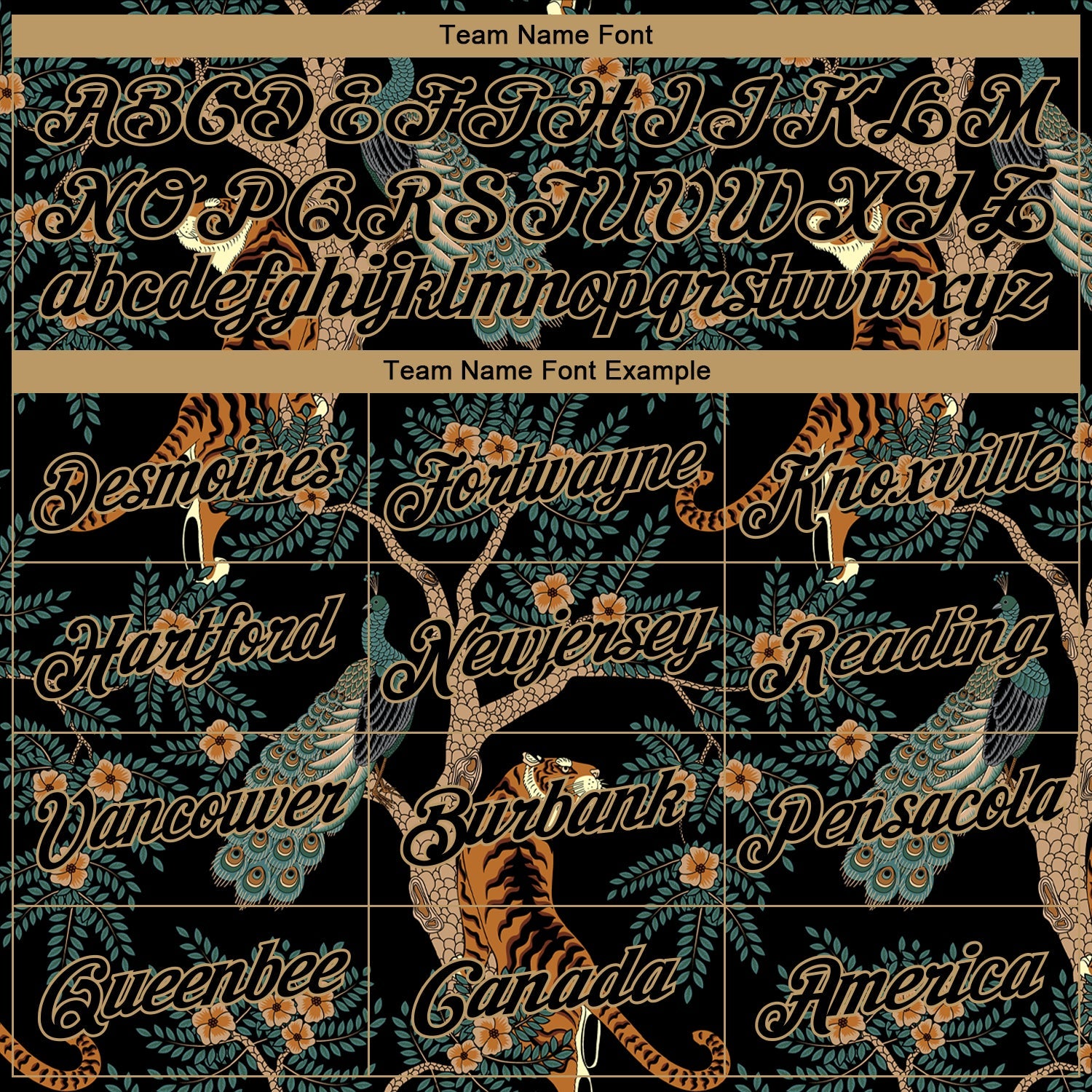 Custom Black Black-Old Gold 3D Pattern Design Tiger And Peacock Performance T-Shirt view 3