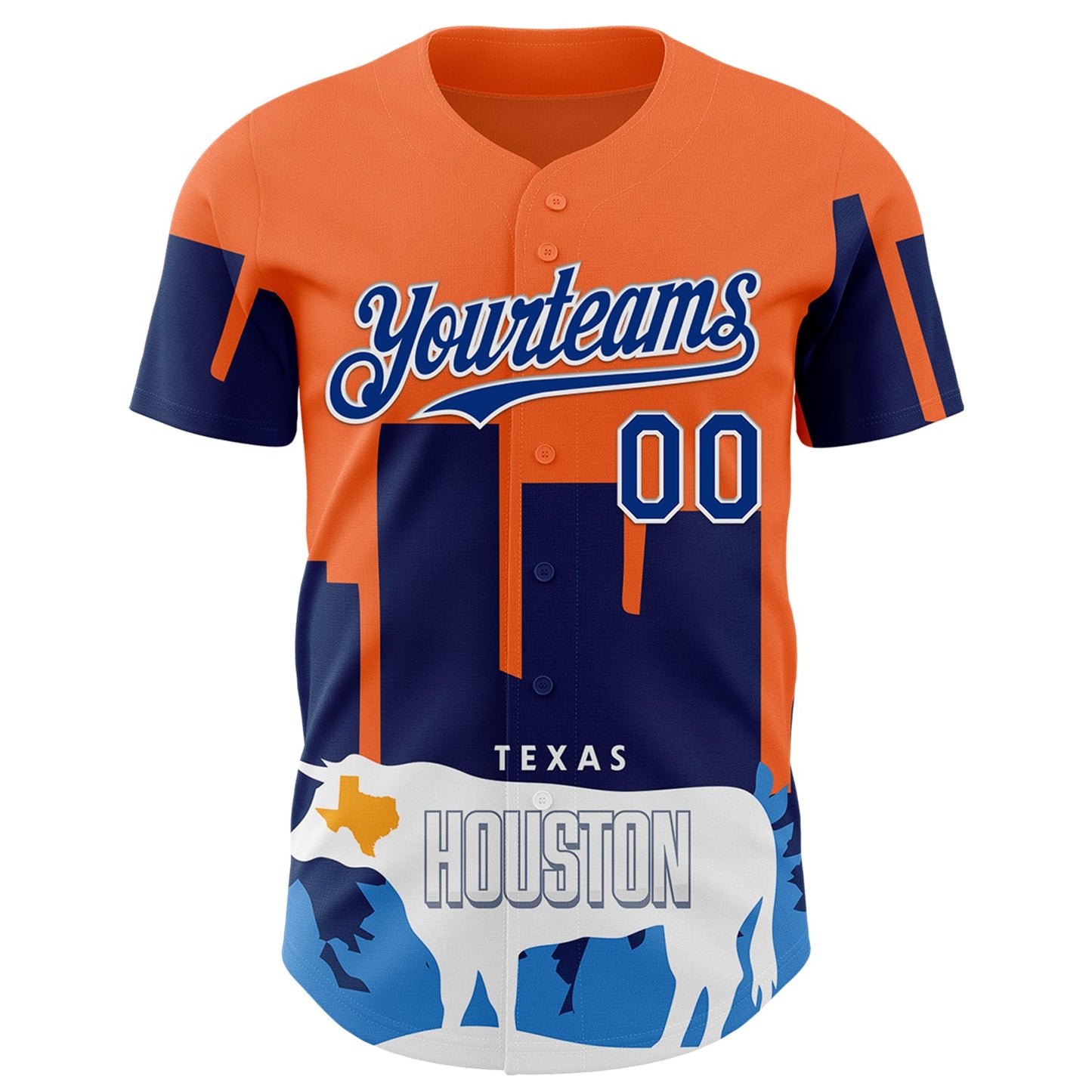 Custom Orange Royal-White Houston Texas Cityscape Landmark City Symbol Authentic Baseball Jersey view 2