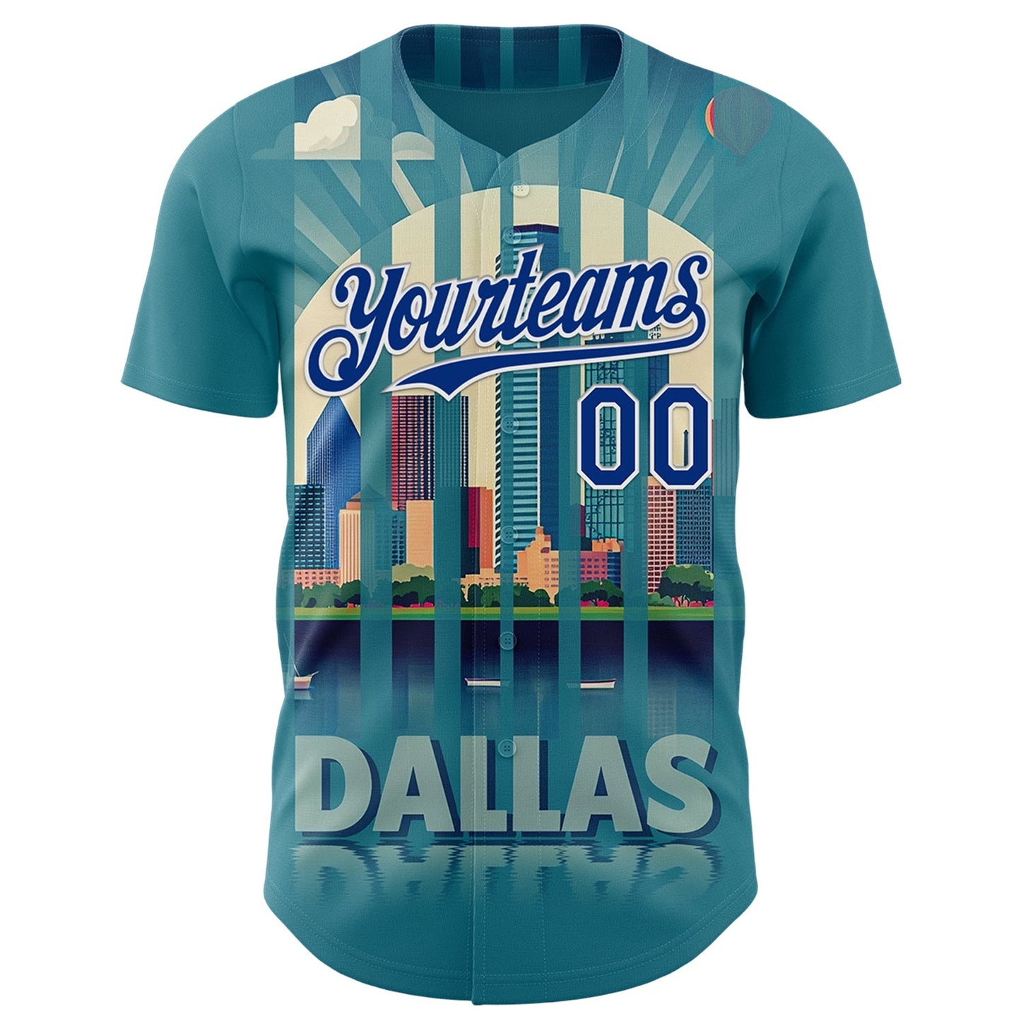 Custom Blue Royal-White Dallas Texas Urban Cityscape Landmark City Symbol Authentic Baseball Jersey view 2
