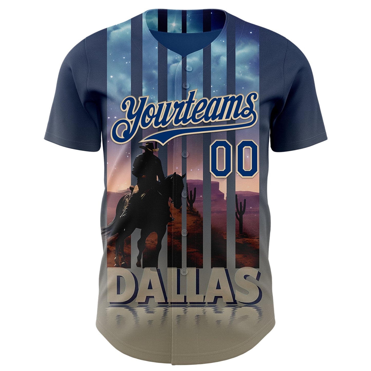 Custom Blue US Navy Blue City Cream-Gray Dallas Texas Western Cowboy City Symbol Authentic Baseball Jersey view 2