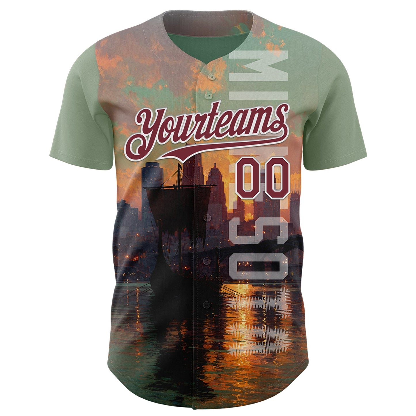 Custom Green Burgundy Black-White Minnesota Lake Of The Isles Vikings City Symbol Authentic Baseball Jersey view 2