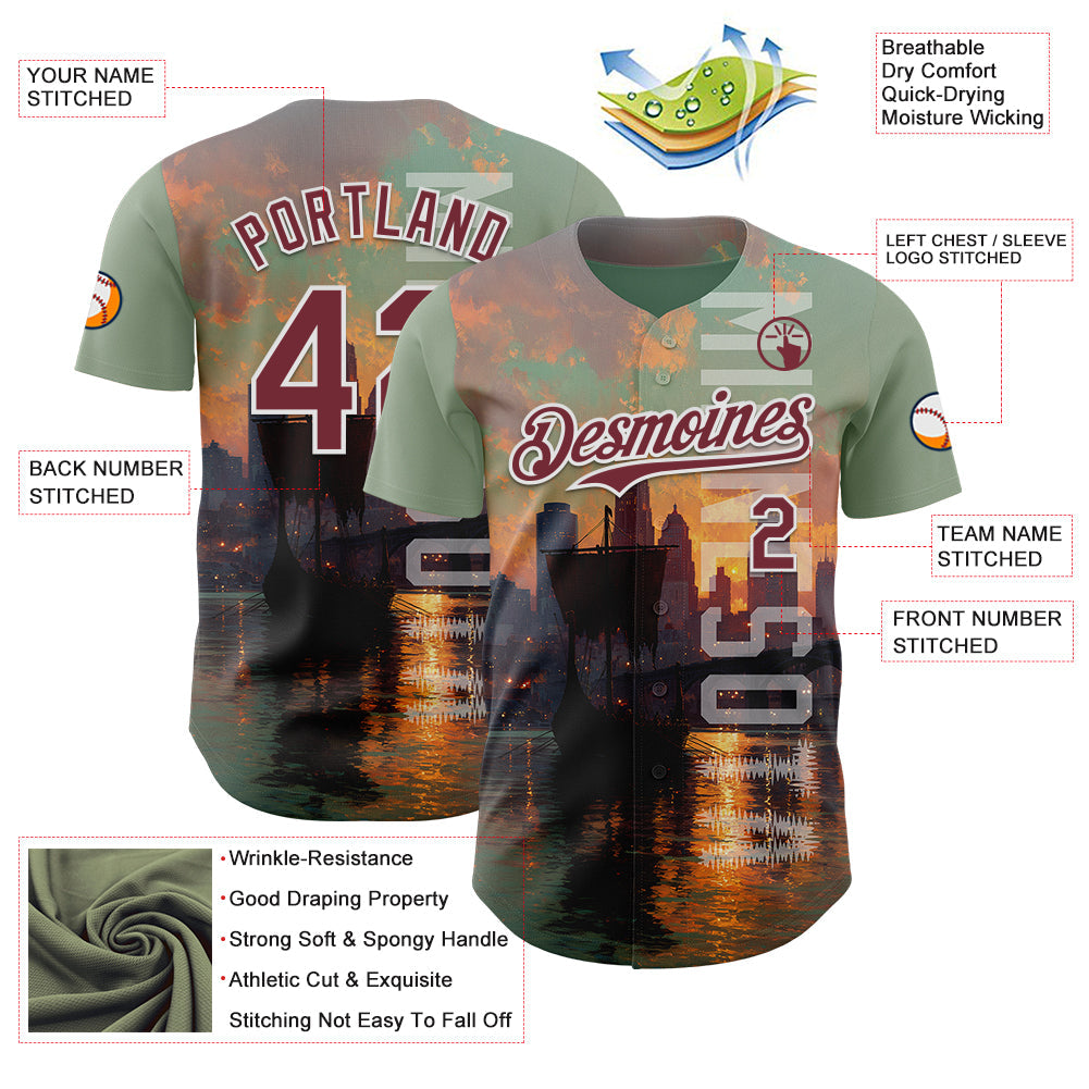 Custom Green Burgundy Black-White Minnesota Lake Of The Isles Vikings City Symbol Authentic Baseball Jersey view 3