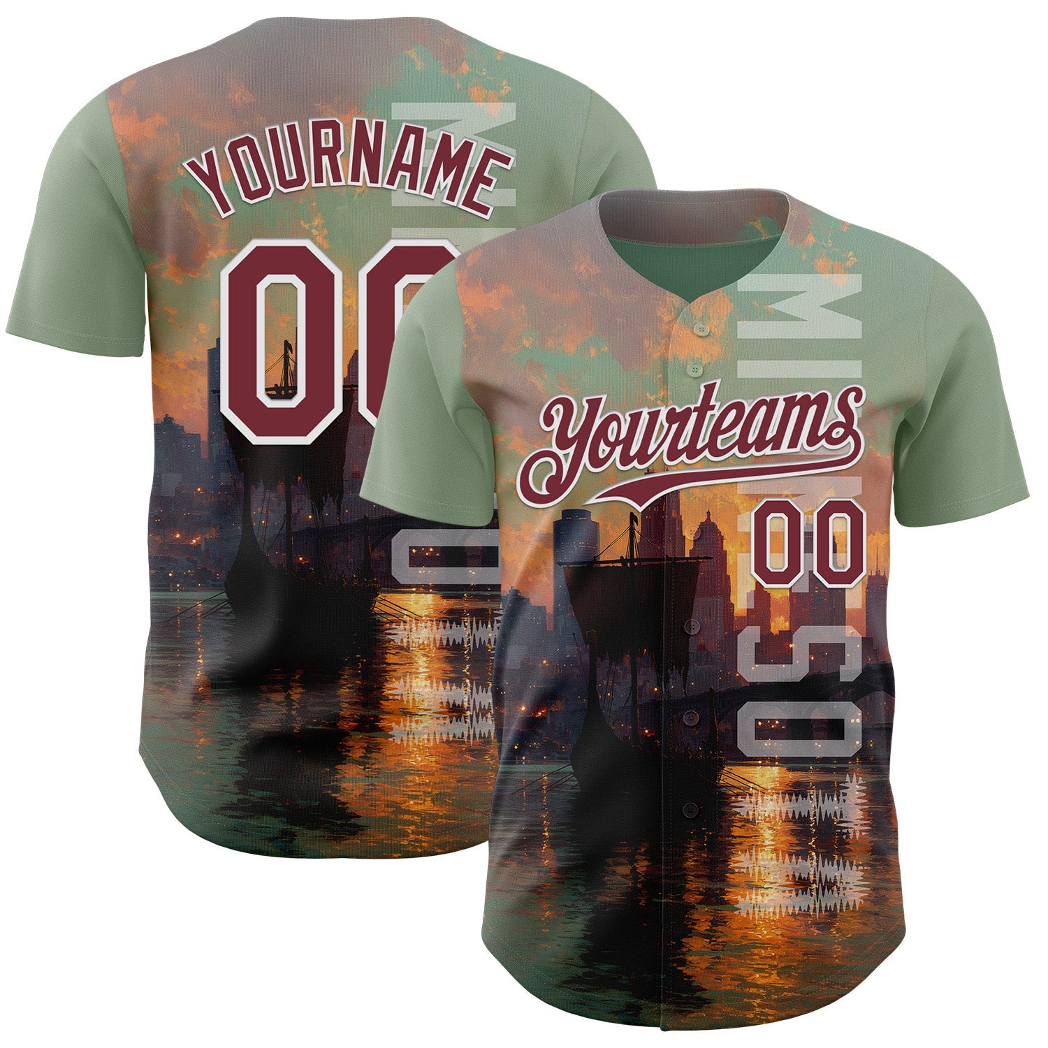 Custom Green Burgundy Black-White Minnesota Lake Of The Isles Vikings City Symbol Authentic Baseball Jersey - Main View