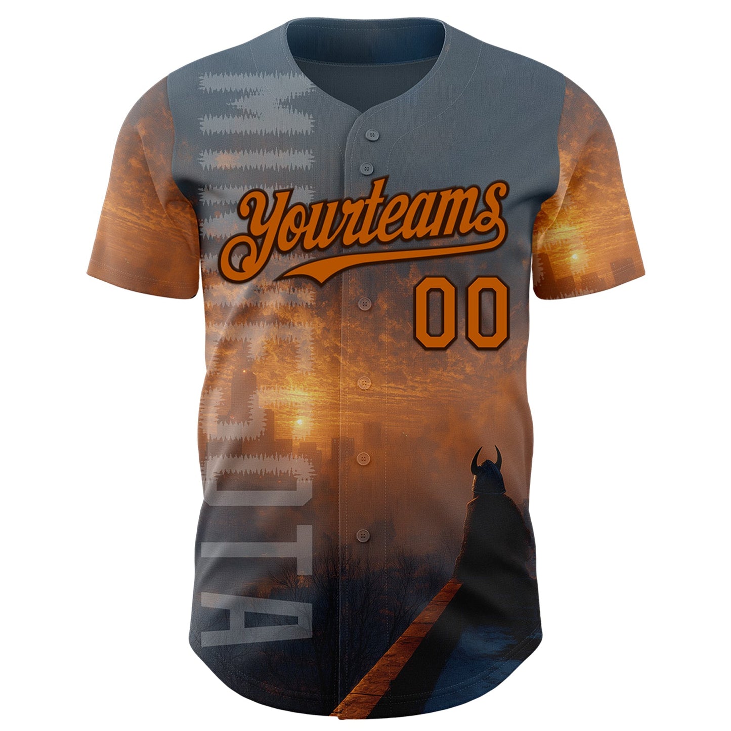 Custom Gray Texas Orange-Brown Minnesota Sunset Cityscape Vikings City Symbol Authentic Baseball Jersey view 2