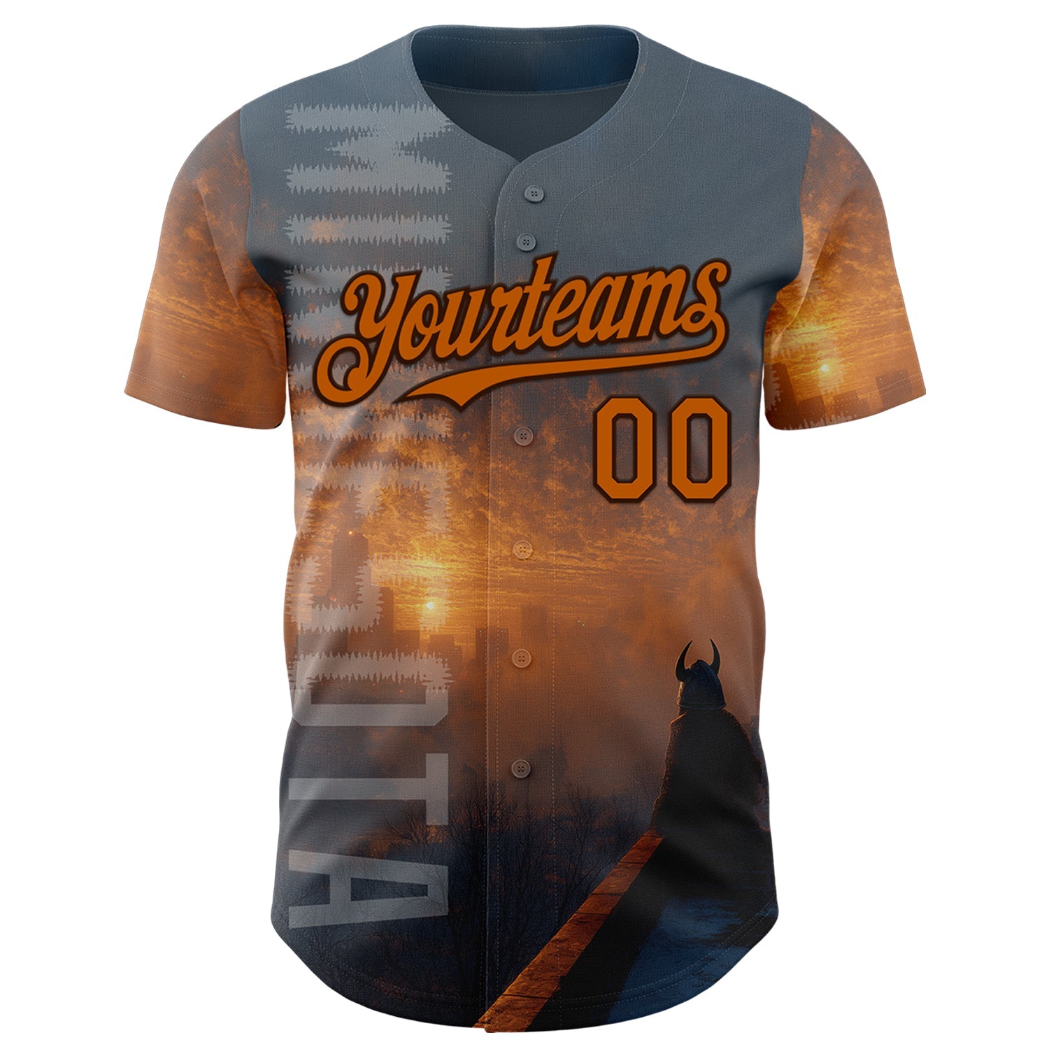 Custom Gray Texas Orange-Brown Minnesota Sunset Cityscape Vikings City Symbol Authentic Baseball Jersey view 2