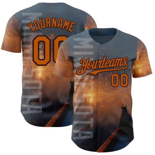 Custom Gray Texas Orange-Brown Minnesota Sunset Cityscape Vikings City Symbol Authentic Baseball Jersey - Main View