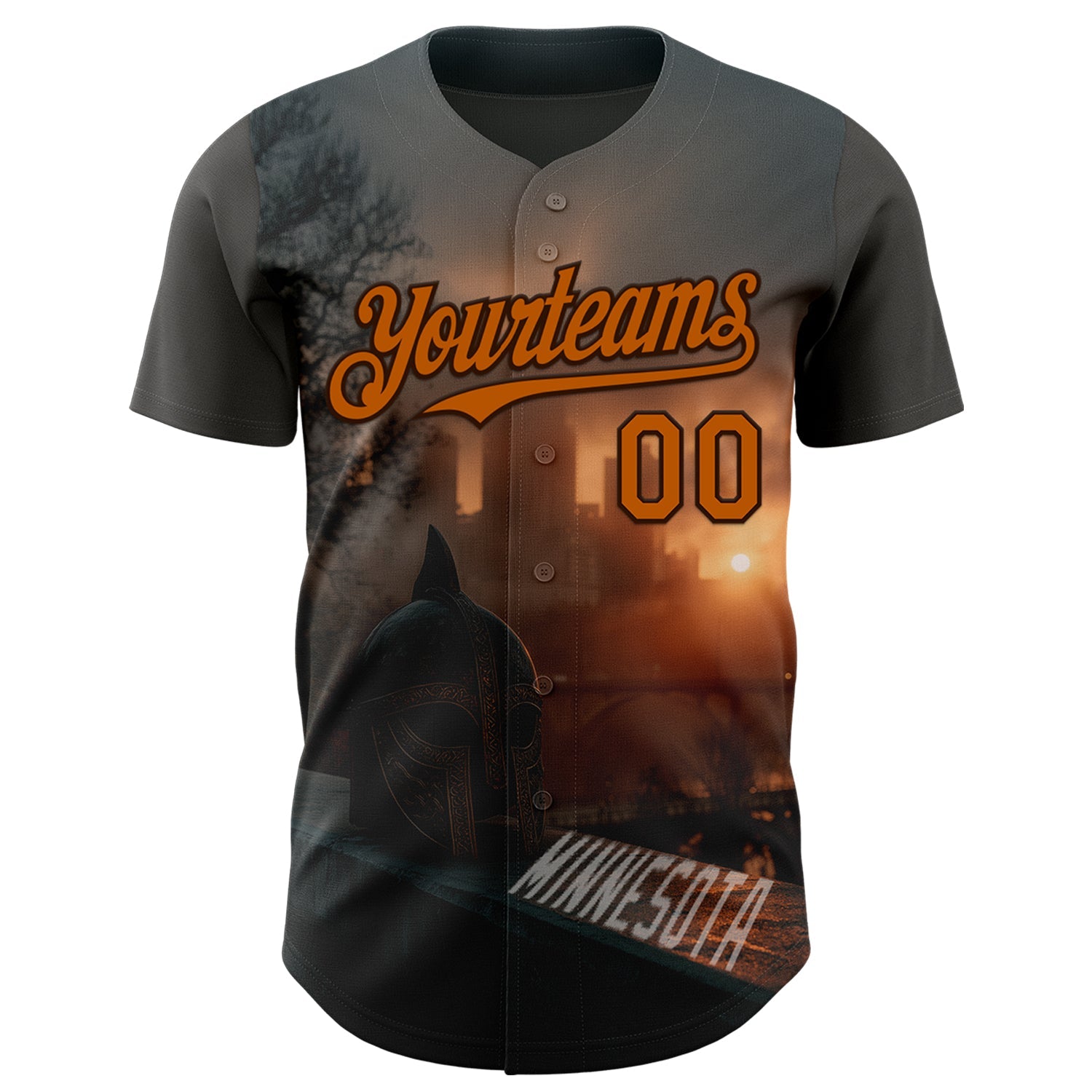 Custom Gray Texas Orange-Brown Minnesota Sunset Cityscape Vikings City Symbol Authentic Baseball Jersey view 2