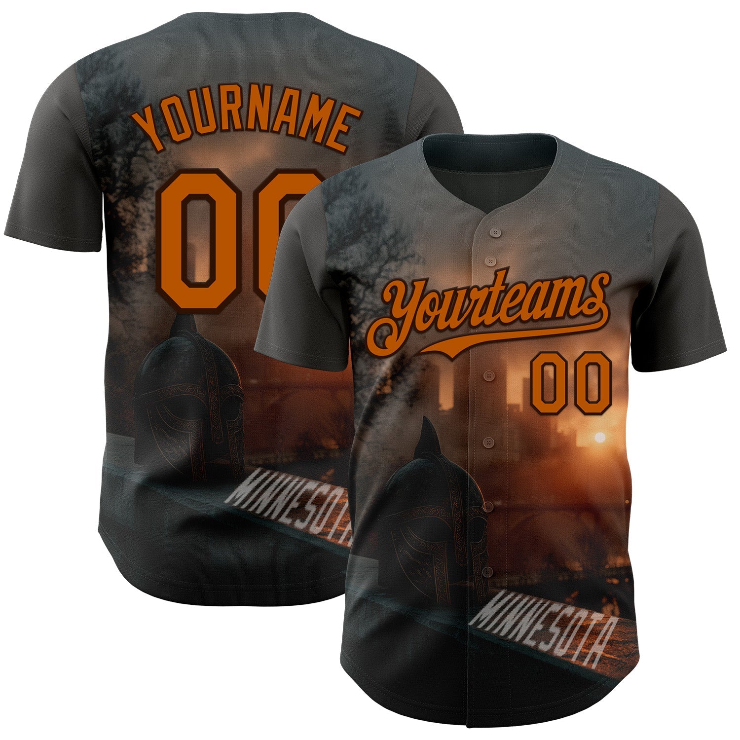 Custom Gray Texas Orange-Brown Minnesota Sunset Cityscape Vikings City Symbol Authentic Baseball Jersey - Main View