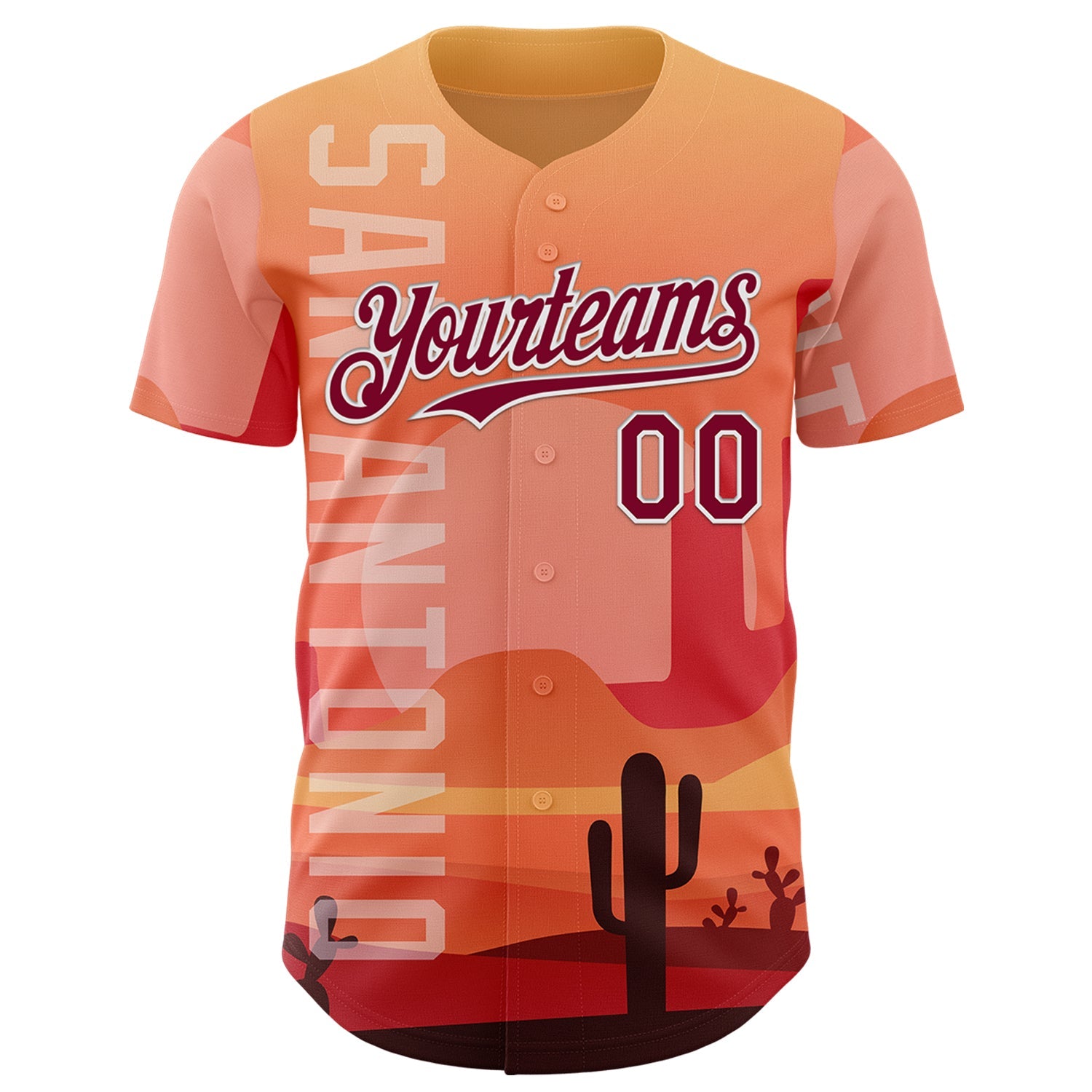 Custom Orange Maroon-White San Antonio Cactus Western Sunset City Symbol Authentic Baseball Jersey view 2