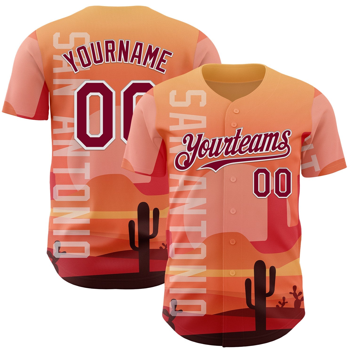 Custom Orange Maroon-White San Antonio Cactus Western Sunset City Symbol Authentic Baseball Jersey - Main View