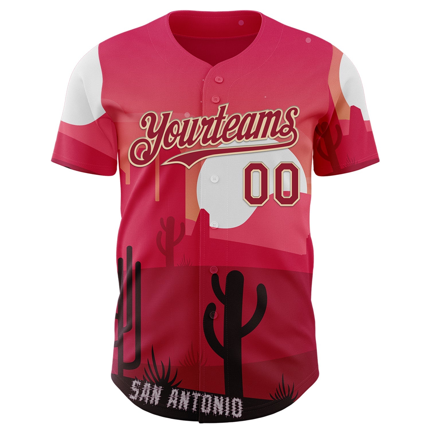 Custom Pink Cardinal-City Cream San Antonio Cactus Western Sunset City Symbol Authentic Baseball Jersey view 2
