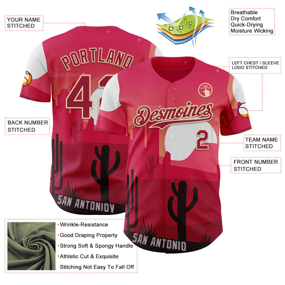 Custom Pink Cardinal-City Cream San Antonio Cactus Western Sunset City Symbol Authentic Baseball Jersey view 3