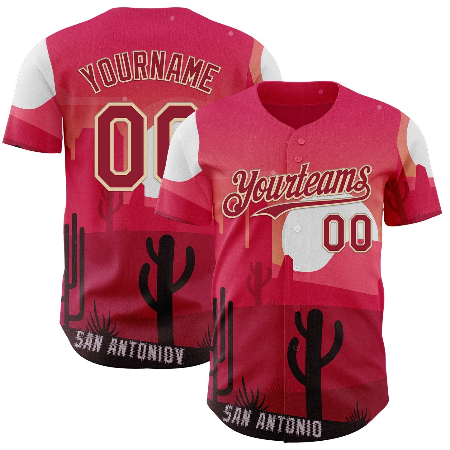 Custom Pink Cardinal-City Cream San Antonio Cactus Western Sunset City Symbol Authentic Baseball Jersey - Main View