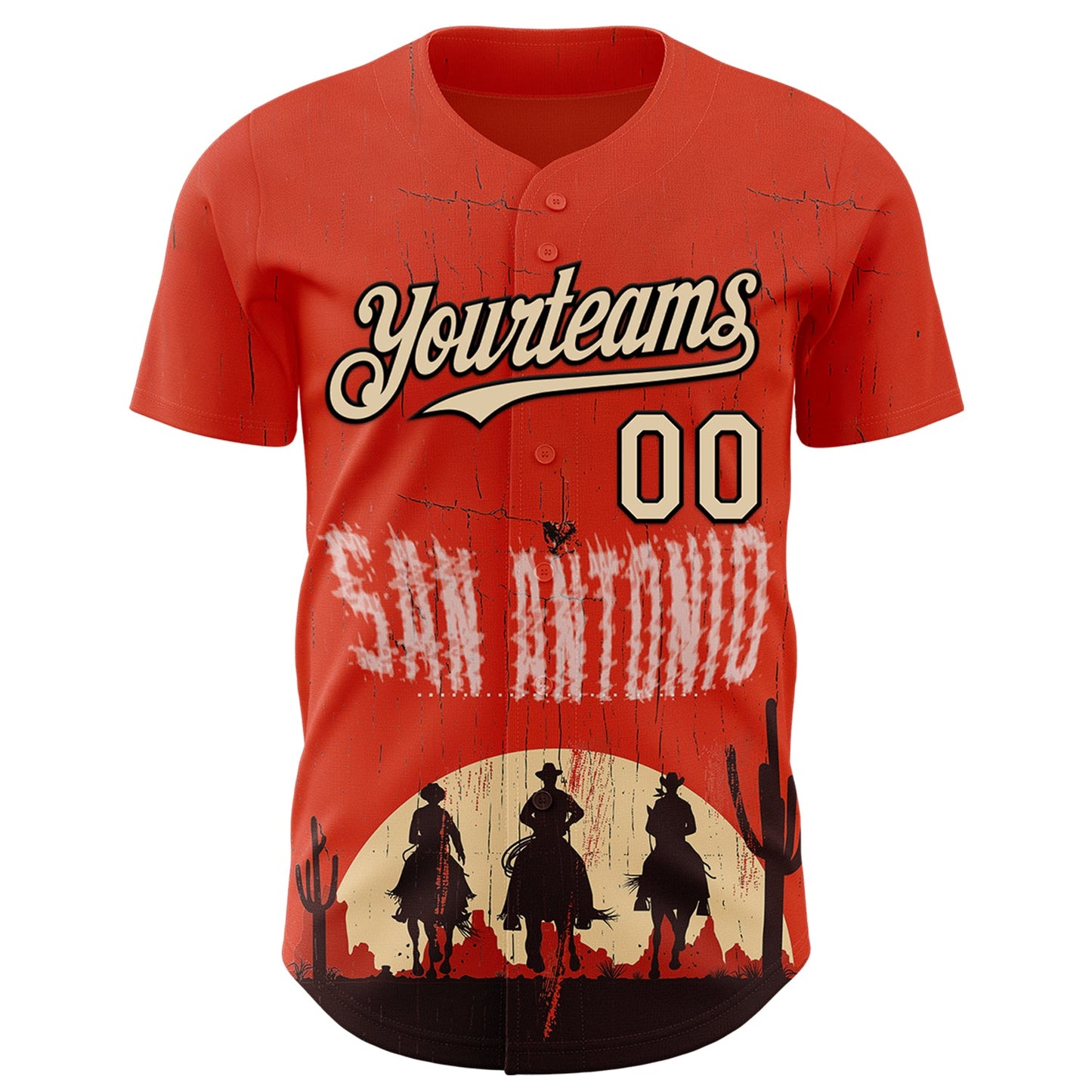 Custom Red City Cream-Black San Antonio Texas Western Cowboy City Symbol Authentic Baseball Jersey view 2