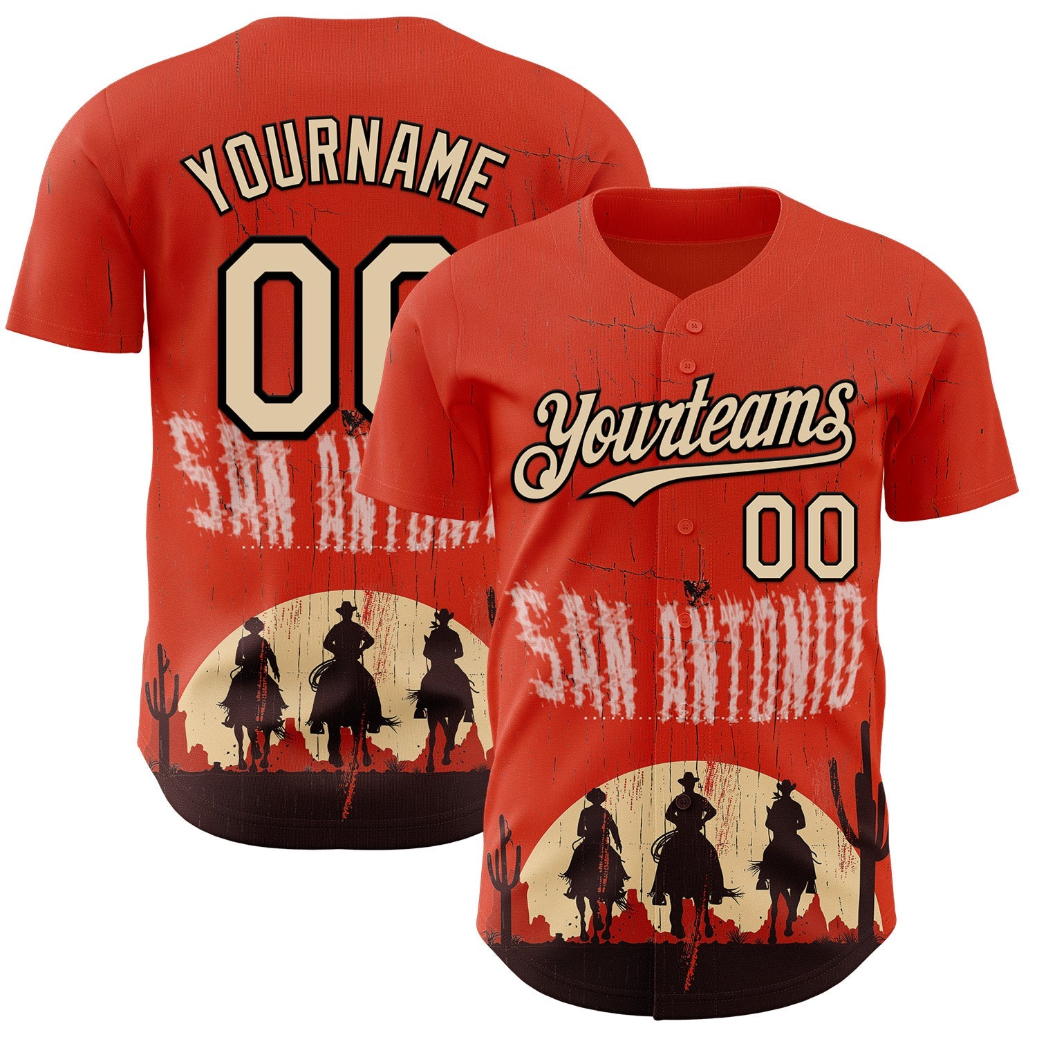 Custom Red City Cream-Black San Antonio Texas Western Cowboy City Symbol Authentic Baseball Jersey - Main View