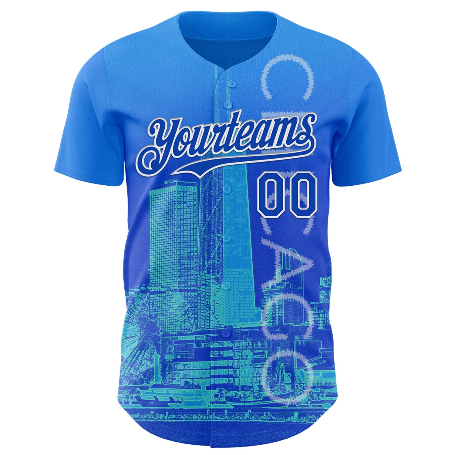 Custom Blue Thunder Blue-White Chicago Illinois Cityscape Skyline City Symbol Authentic Baseball Jersey view 2