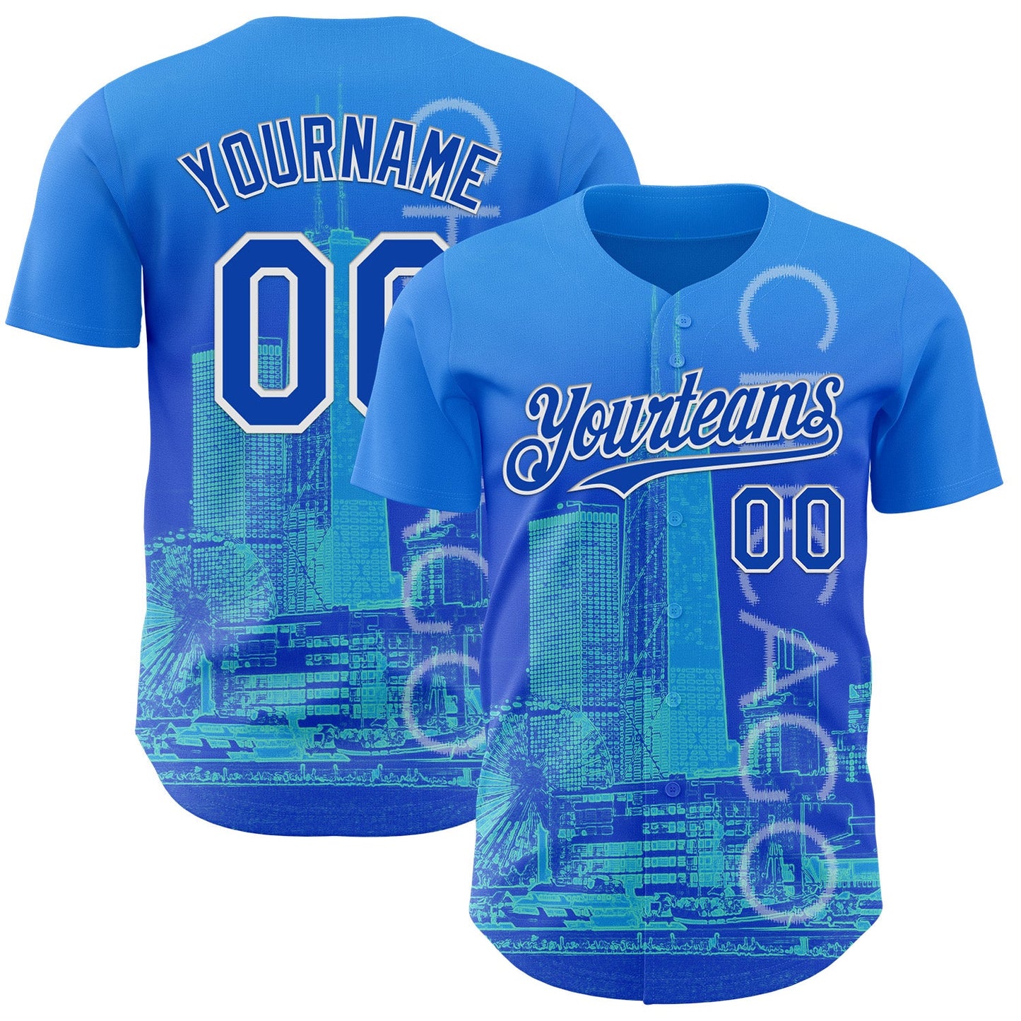 Custom Blue Thunder Blue-White Chicago Illinois Cityscape Skyline City Symbol Authentic Baseball Jersey - Main View