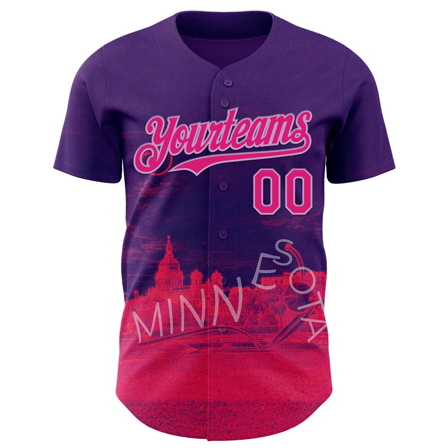 Custom Purple Hot Pink Red-Light Purple Minnesota Sculpture Garden Landmark City Symbol Authentic Baseball Jersey view 2