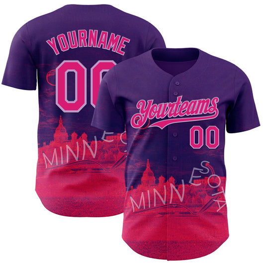 Custom Purple Hot Pink Red-Light Purple Minnesota Sculpture Garden Landmark City Symbol Authentic Baseball Jersey - Main View