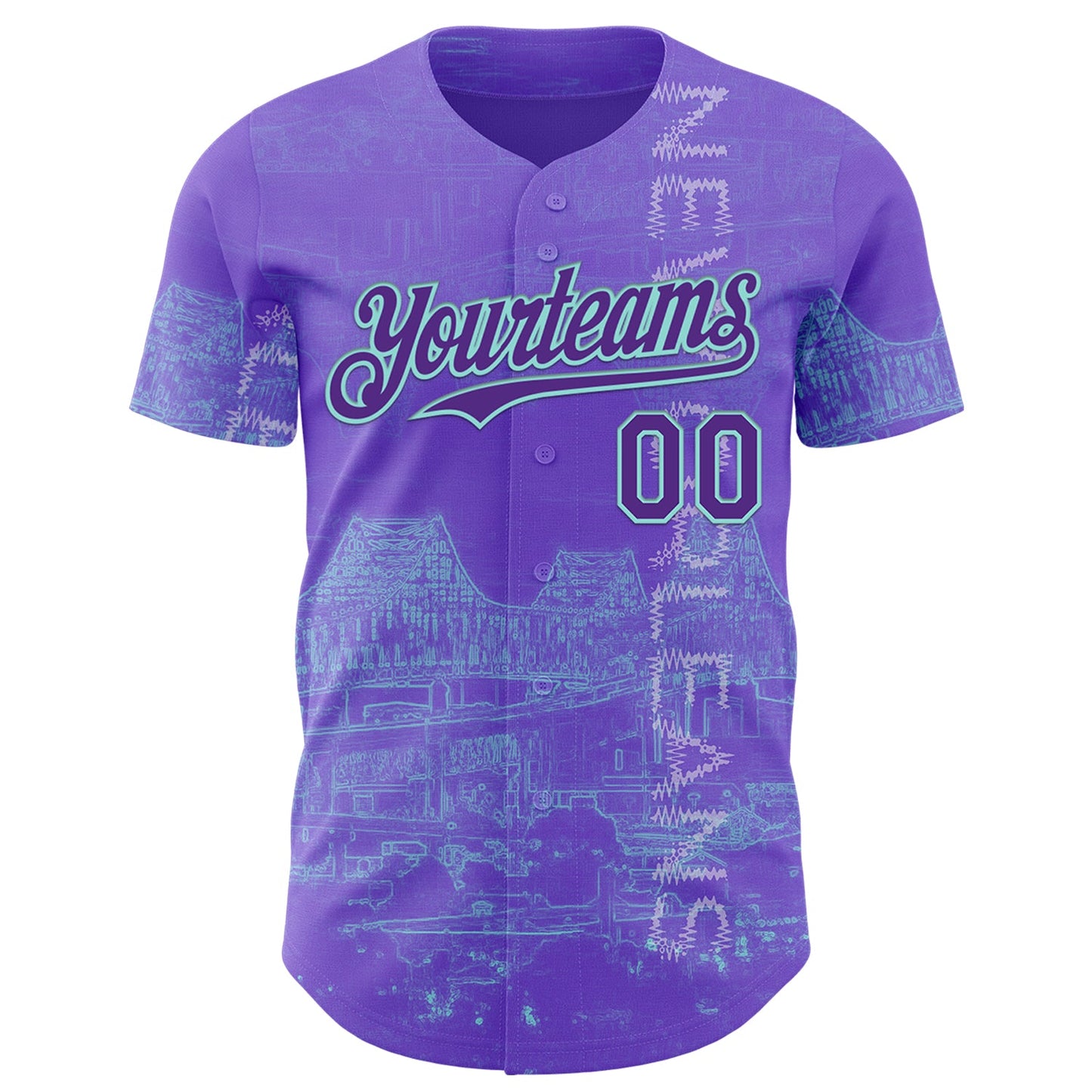 Custom Purple Ice Blue New Orleans Louisiana Mississippi River Bridge Cityscape City Symbol Authentic Baseball Jersey view 2