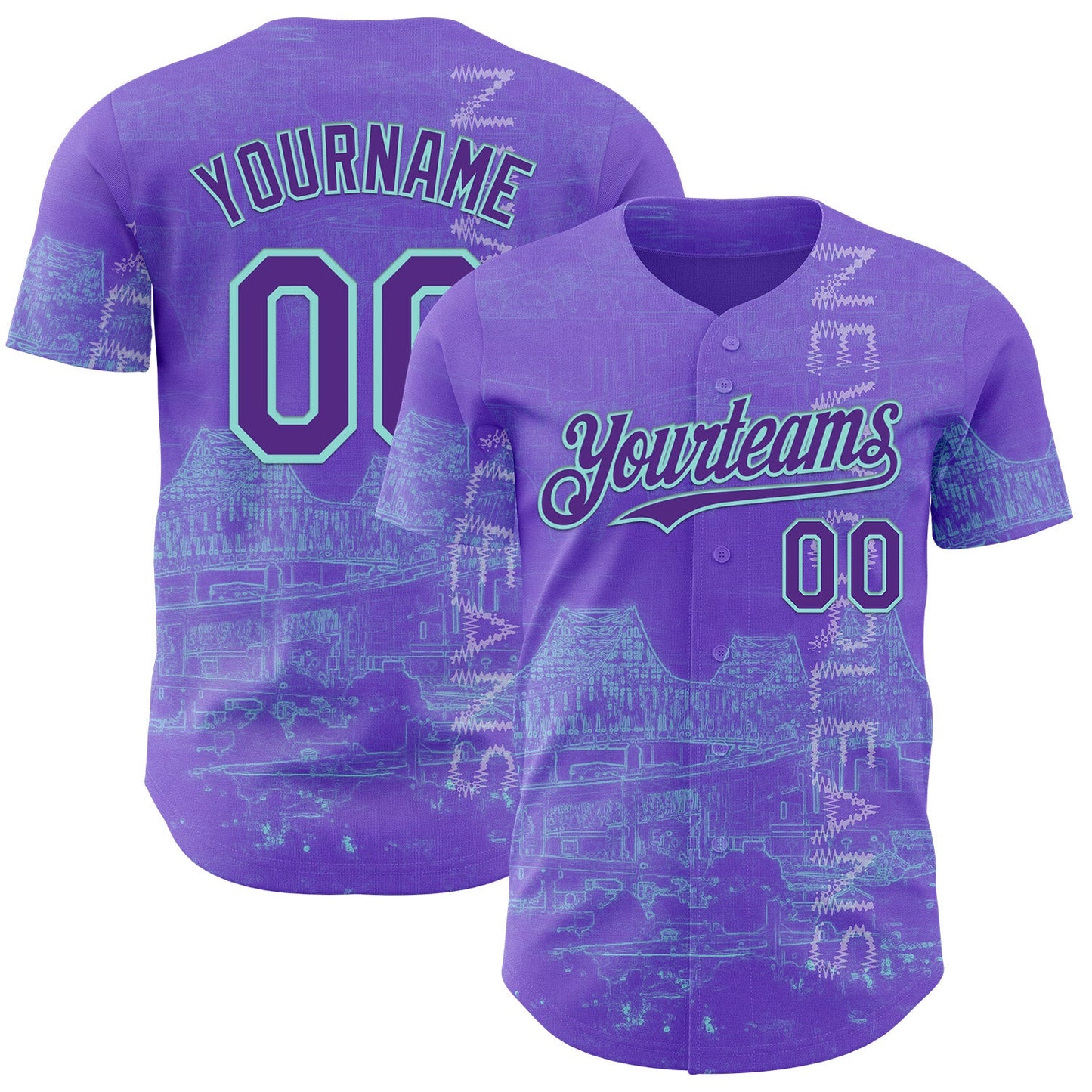 Custom Purple Ice Blue New Orleans Louisiana Mississippi River Bridge Cityscape City Symbol Authentic Baseball Jersey - Main View