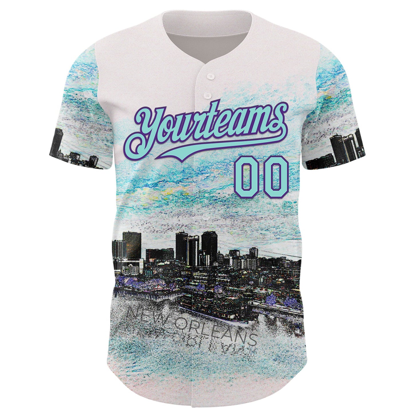Custom White Ice Blue Black-Purple New Orleans Louisiana Cityscape Skyline City Symbol Authentic Baseball Jersey view 2