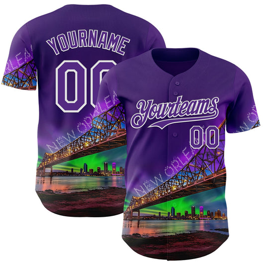 Custom Purple White New Orleans Louisiana Cityscape Landmark City Symbol Authentic Baseball Jersey - Main View