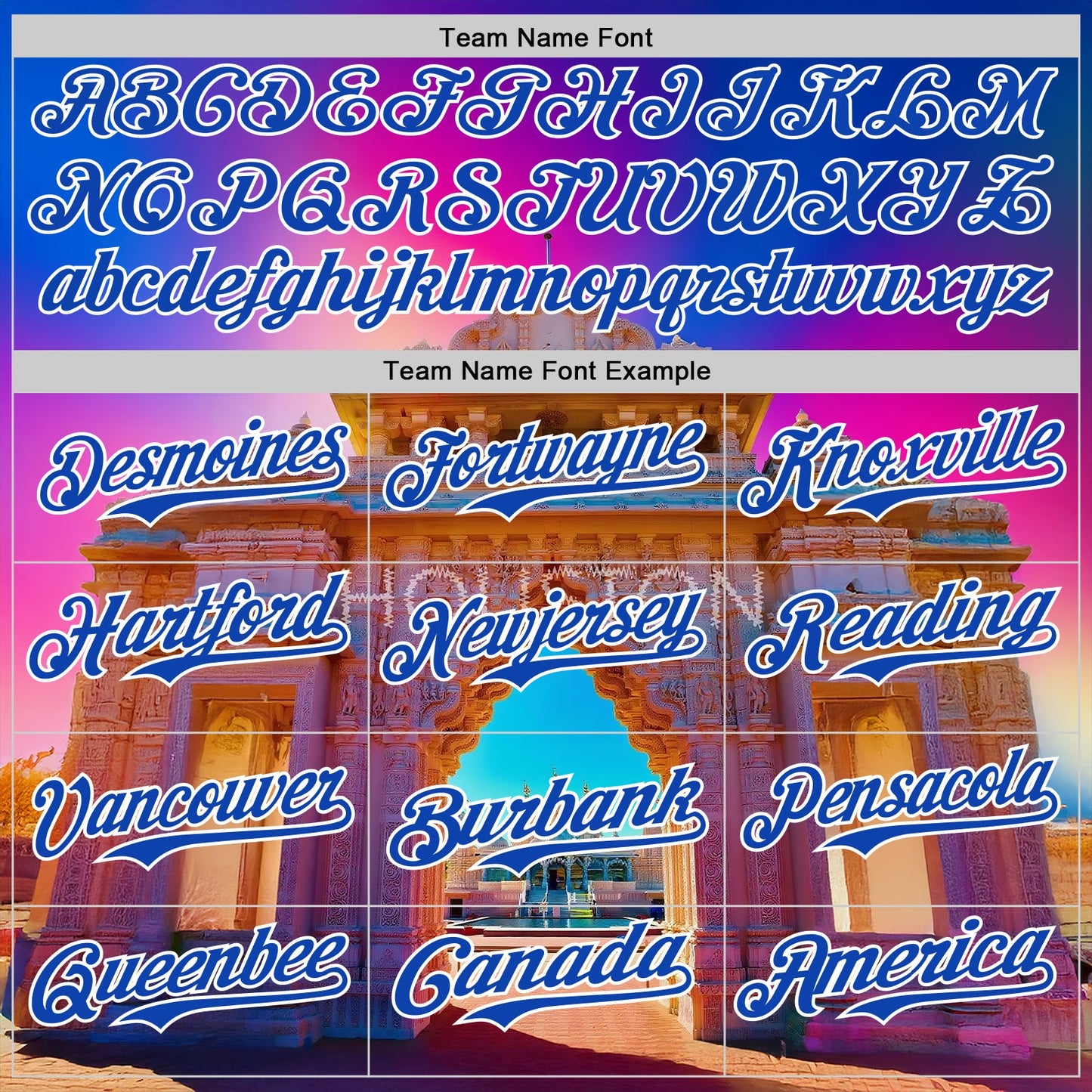 Custom Pink Thunder Blue Orange-White Houston Texas Hindu Temple Landmark City Symbol Authentic Baseball Jersey view 4