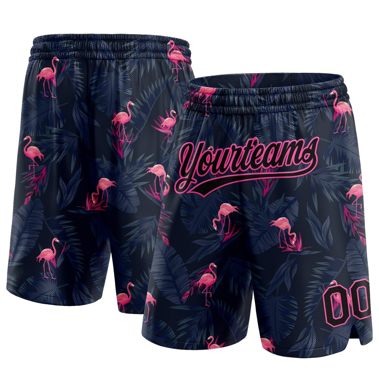 Custom Black Pink 3D Pattern Flamingo Authentic Basketball Shorts - Main View