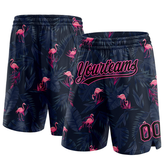 Custom Black Pink 3D Pattern Flamingo Authentic Basketball Shorts - Main View