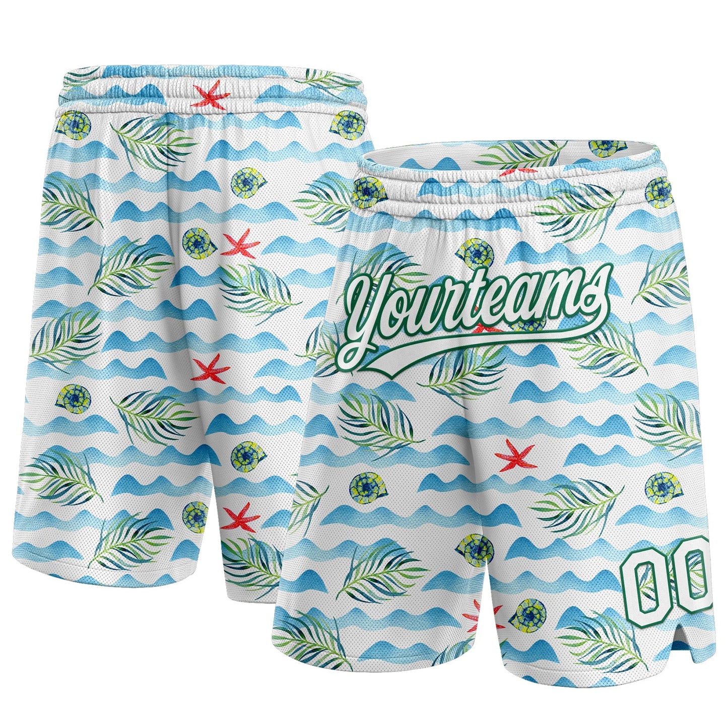 Custom White Kelly Green 3D Pattern Beach Holiday Style Authentic Basketball Shorts - Main View