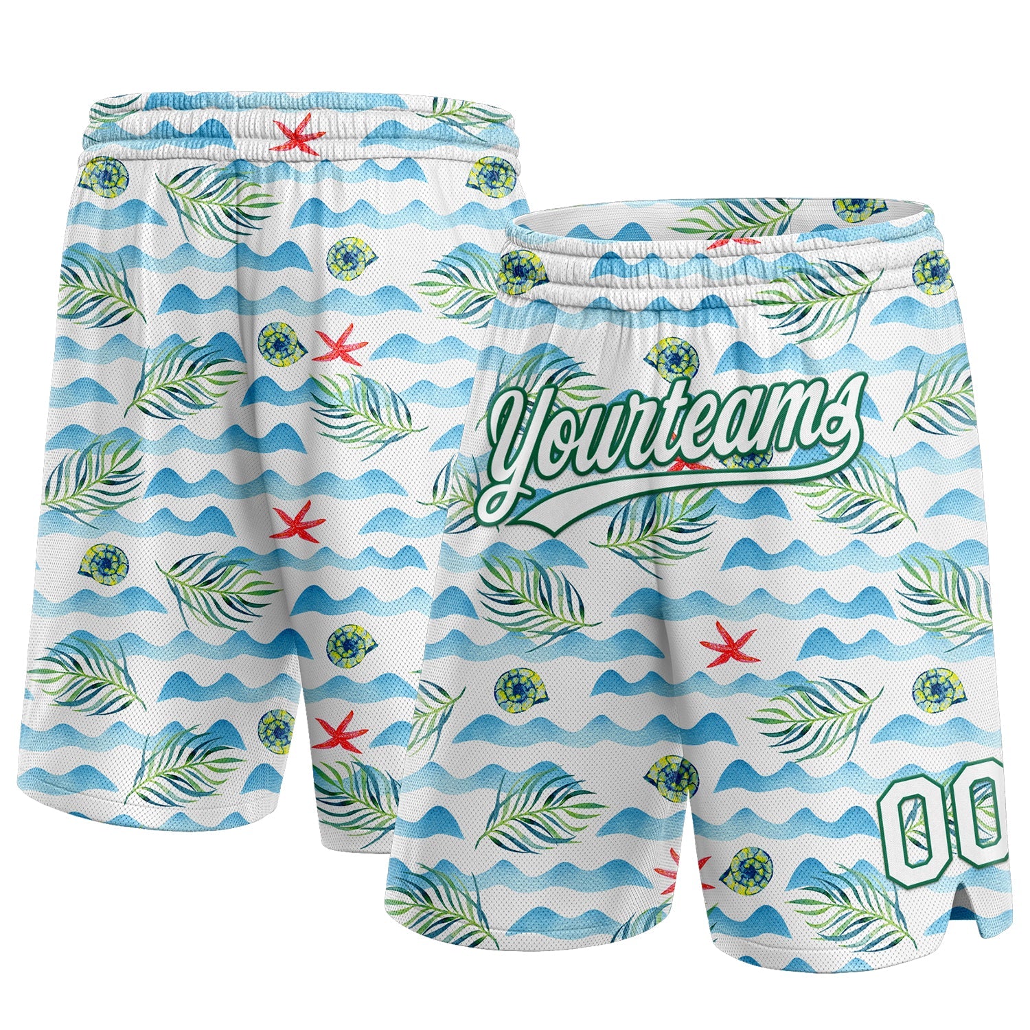 Custom White Kelly Green 3D Pattern Beach Holiday Style Authentic Basketball Shorts - Main View