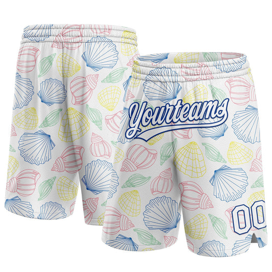 Custom White Royal 3D Pattern Sea Shells Authentic Basketball Shorts - Main View