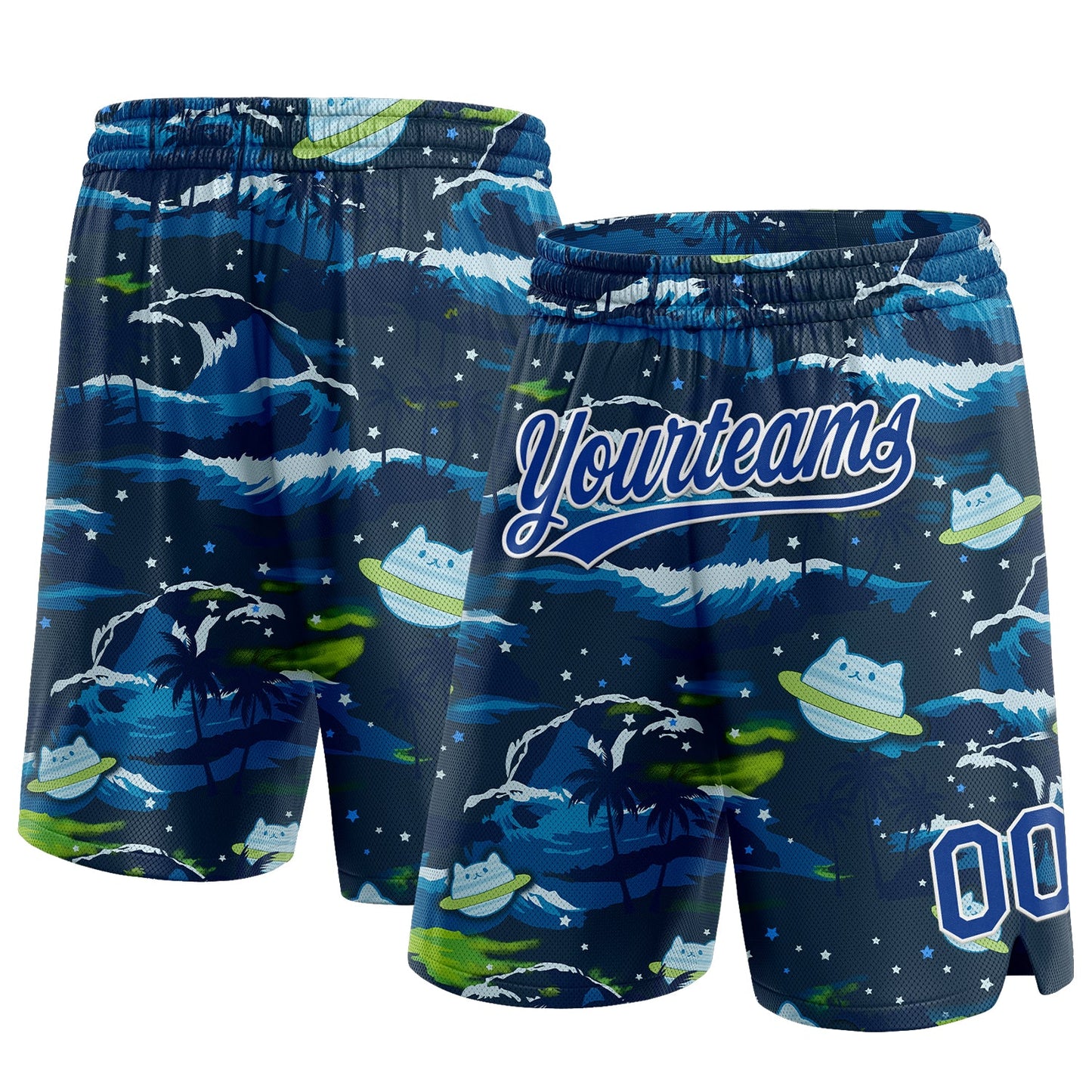 Custom Navy Royal-White 3D Pattern Sea Wave Authentic Basketball Shorts - Main View