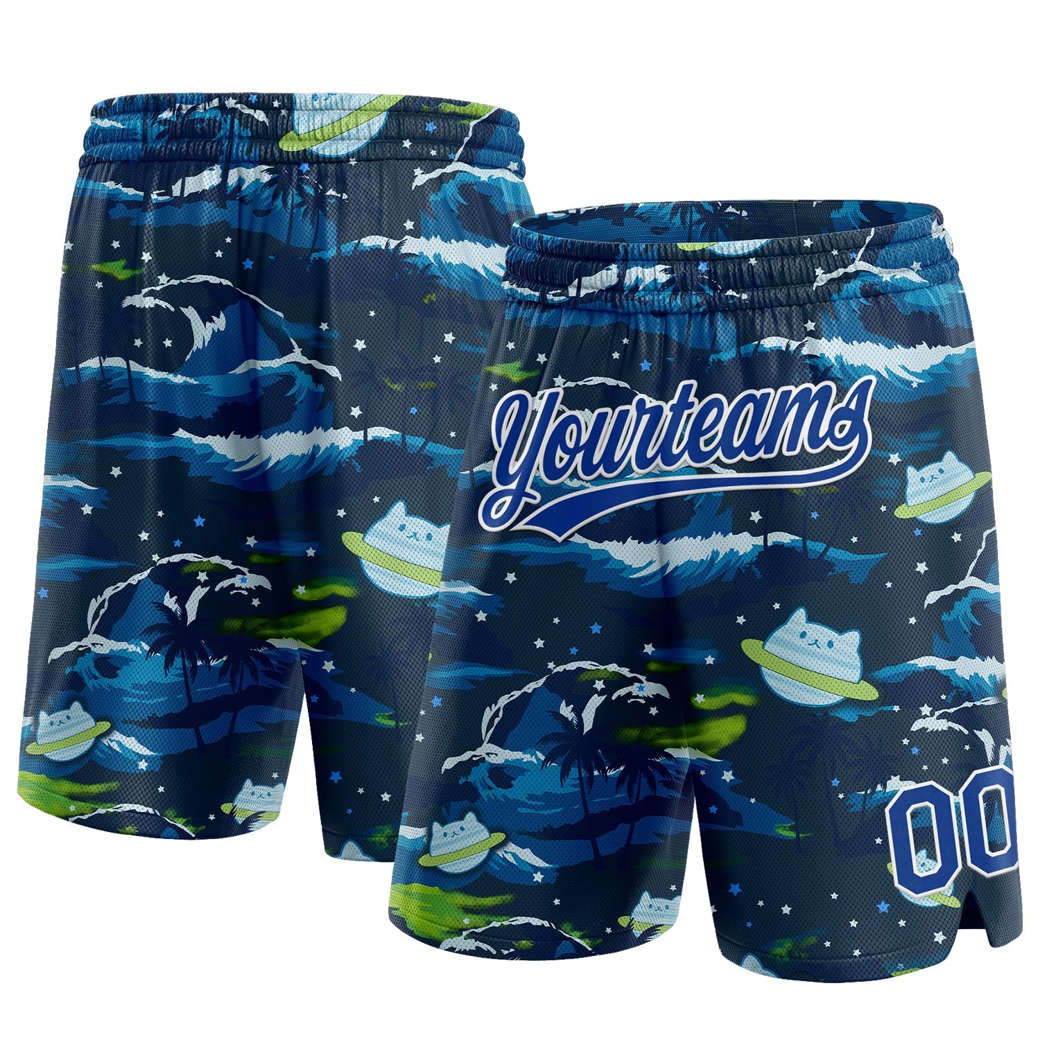 Custom Navy Royal-White 3D Pattern Sea Wave Authentic Basketball Shorts - Main View