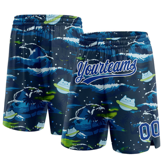 Custom Navy Royal-White 3D Pattern Sea Wave Authentic Basketball Shorts - Main View