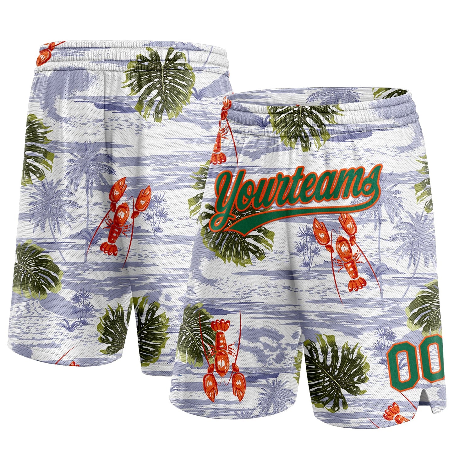 Custom White Kelly Green-Orange 3D Pattern Tropical Beach Hawaii Palm Trees Authentic Basketball Shorts - Main View