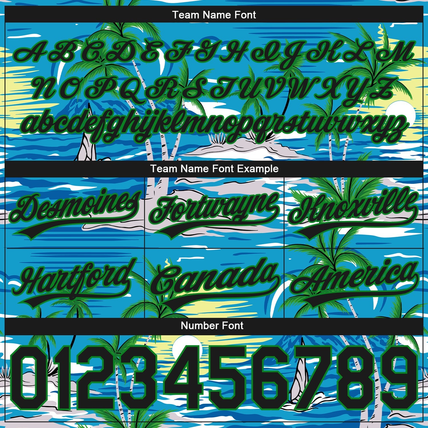 Custom Sky Blue Black-Grass Green 3D Pattern Hawaii Palm Trees And Island Authentic Basketball Shorts view 3