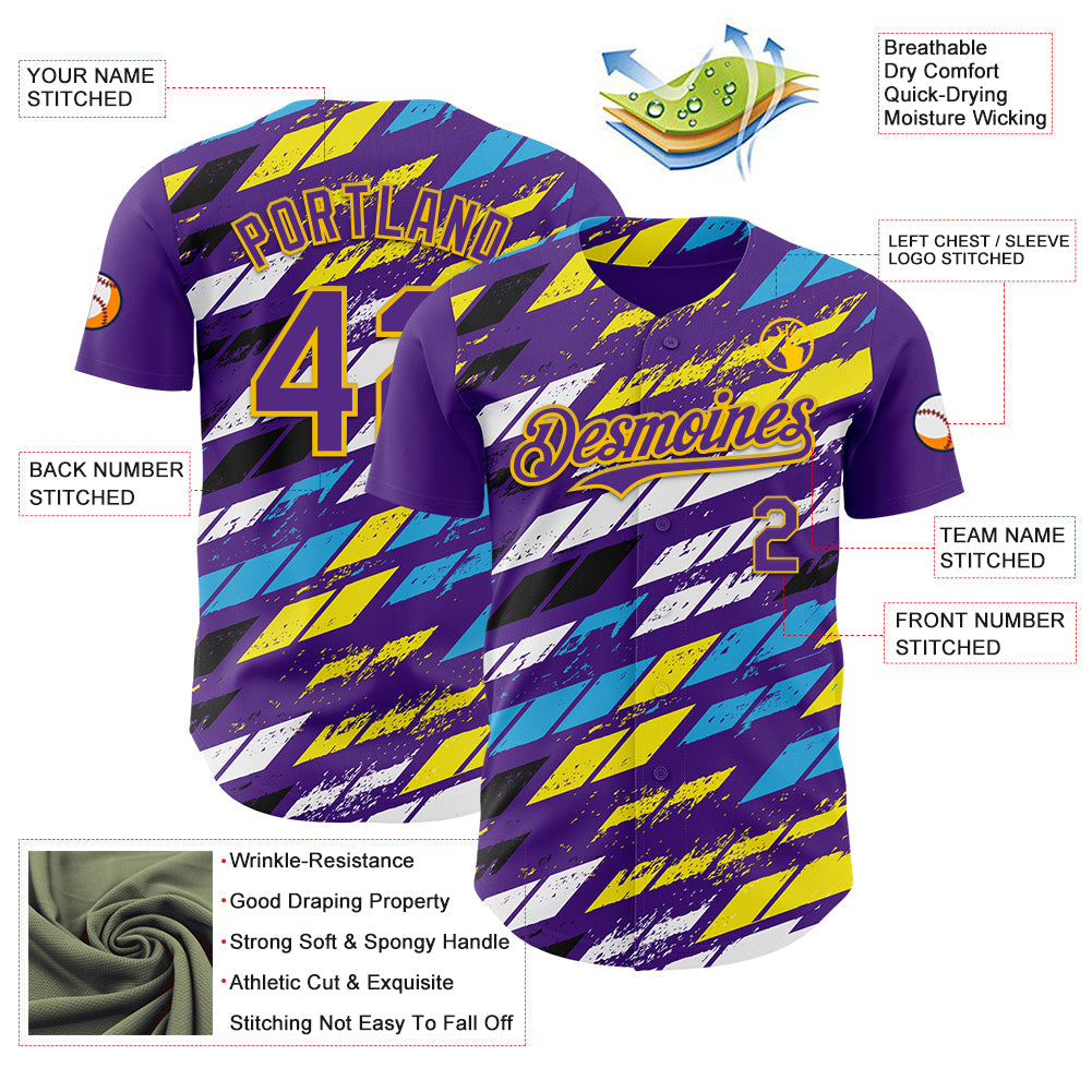 Custom Purple Yellow-Blue Car Racing Formula Auto Motorsport Authentic Baseball Jersey view 3