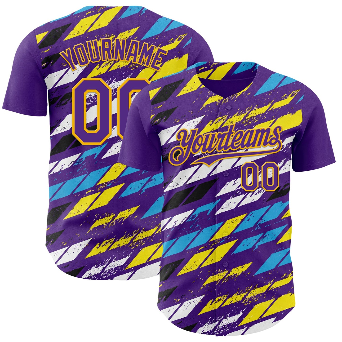 Custom Purple Yellow-Blue Car Racing Formula Auto Motorsport Authentic Baseball Jersey - Main View