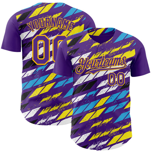 Custom Purple Yellow-Blue Car Racing Formula Auto Motorsport Authentic Baseball Jersey - Main View