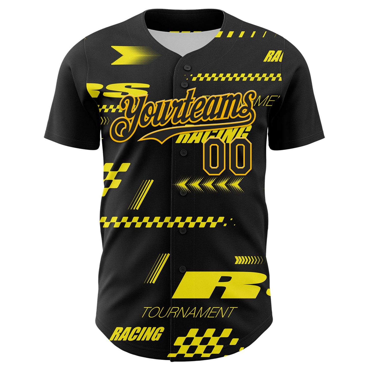 Custom Black Yellow Car Racing Formula Auto Motorsport Authentic Baseball Jersey view 2