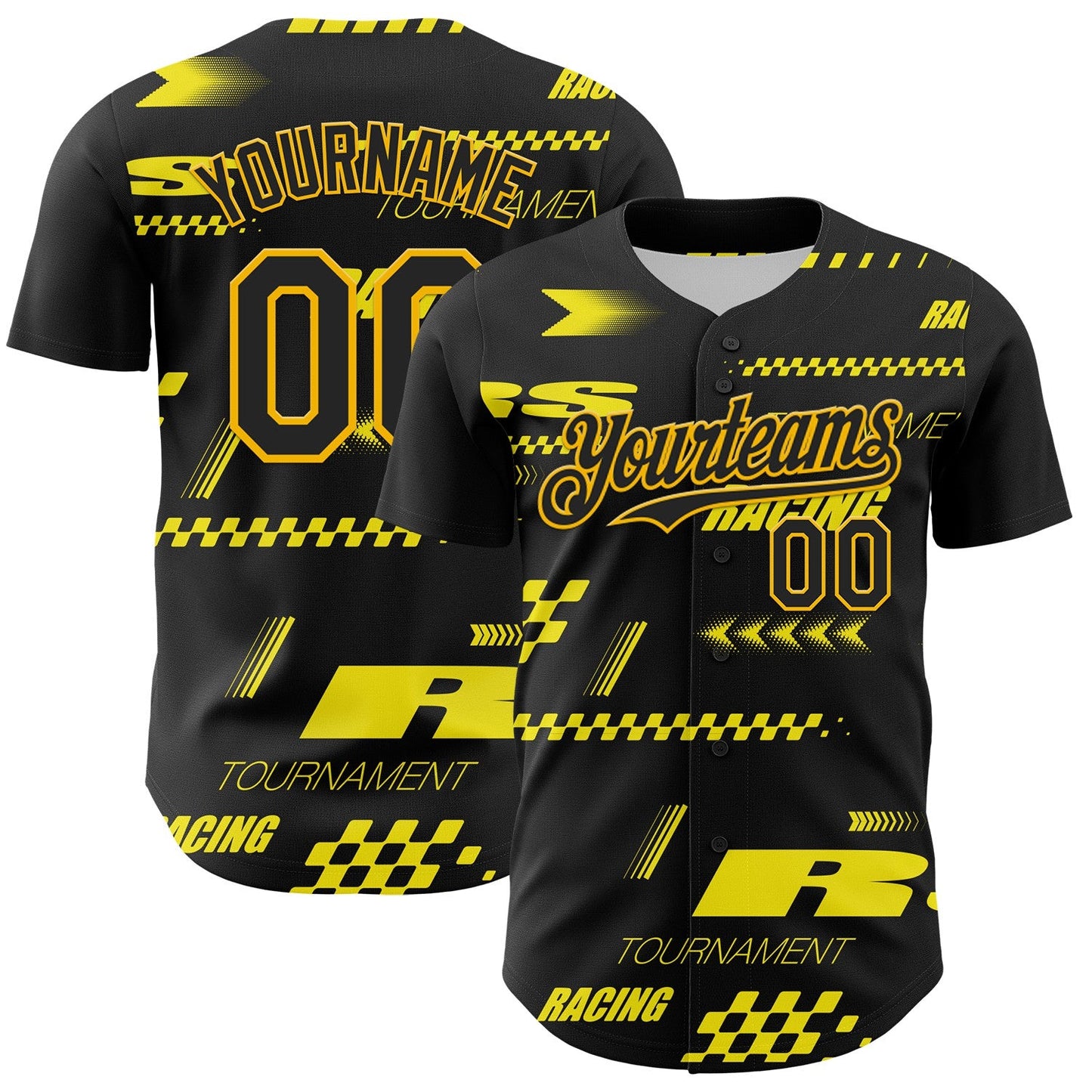Custom Black Yellow Car Racing Formula Auto Motorsport Authentic Baseball Jersey - Main View