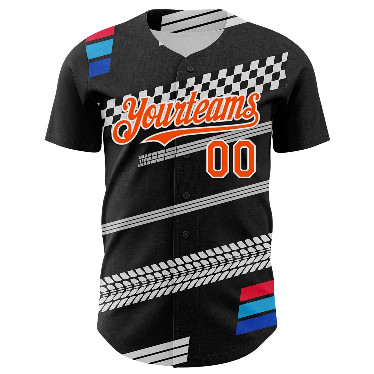 Custom Black Orange White-Blue Car Racing Formula Auto Motorsport Authentic Baseball Jersey view 2