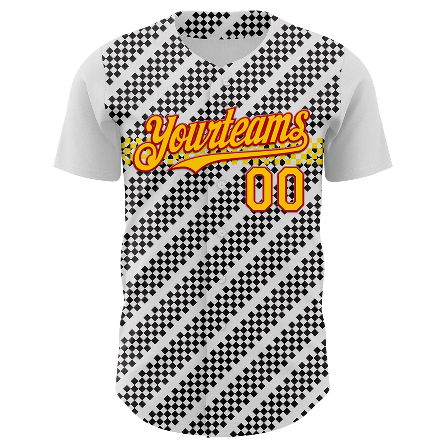 Custom White Yellow Red-Black Car Racing Formula Auto Motorsport Authentic Baseball Jersey view 2