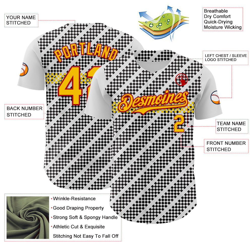 Custom White Yellow Red-Black Car Racing Formula Auto Motorsport Authentic Baseball Jersey view 3