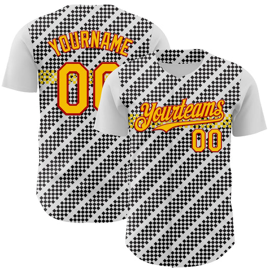 Custom White Yellow Red-Black Car Racing Formula Auto Motorsport Authentic Baseball Jersey - Main View